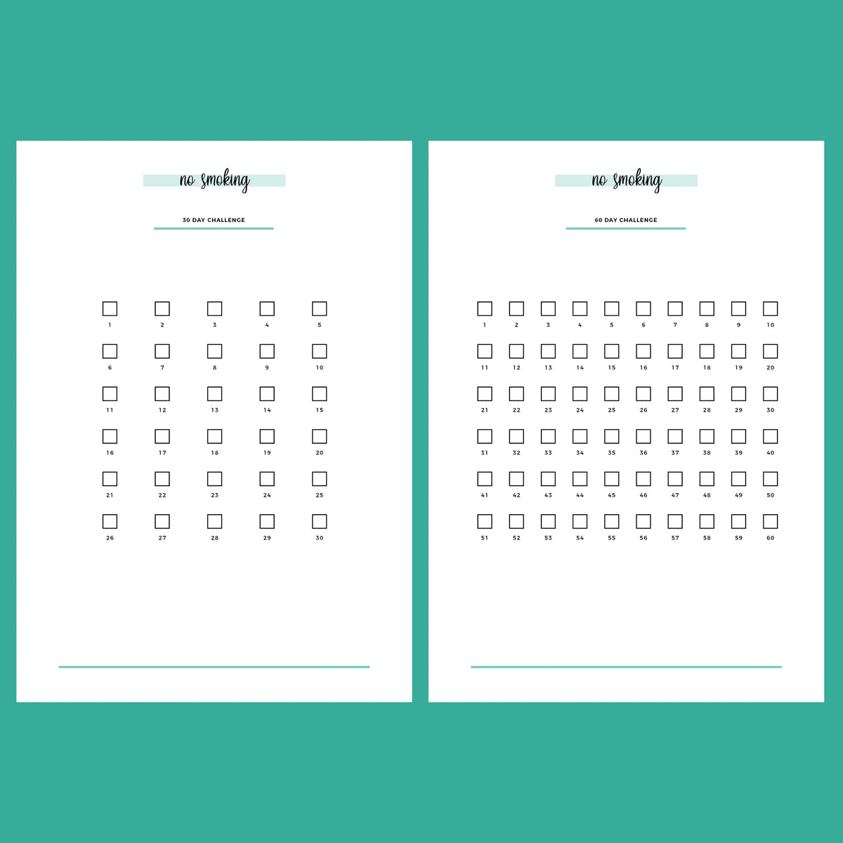 30 Day No Smoking Challenge Both 30 day no smoking challenge a5 | printable pdf template – plan