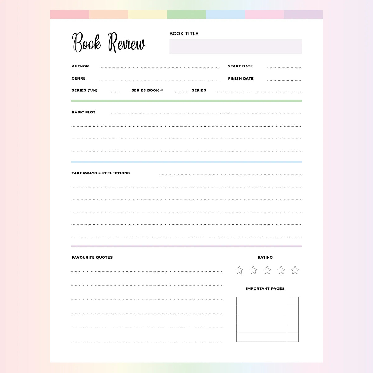 Book Review Printable | Instant Download PDF | A4 and US Letter – Plan ...