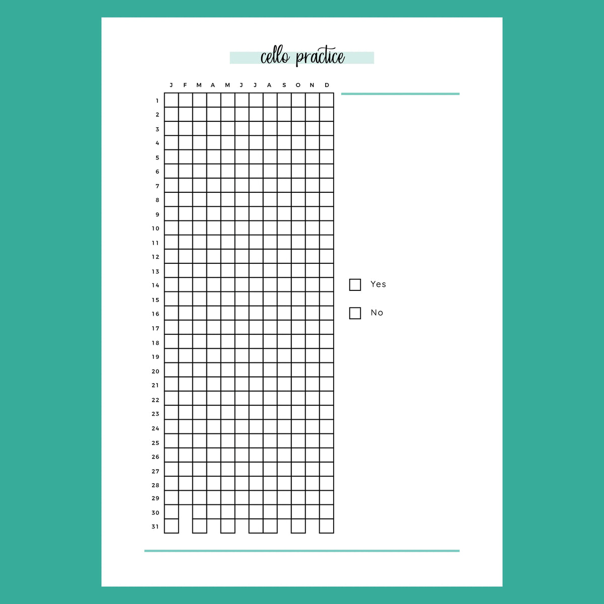 Cello Practice Journal A5 Instant Download Printable Template Plan