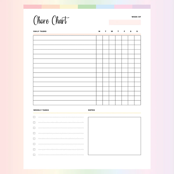 Chore Chart Template PDF - Page Overview