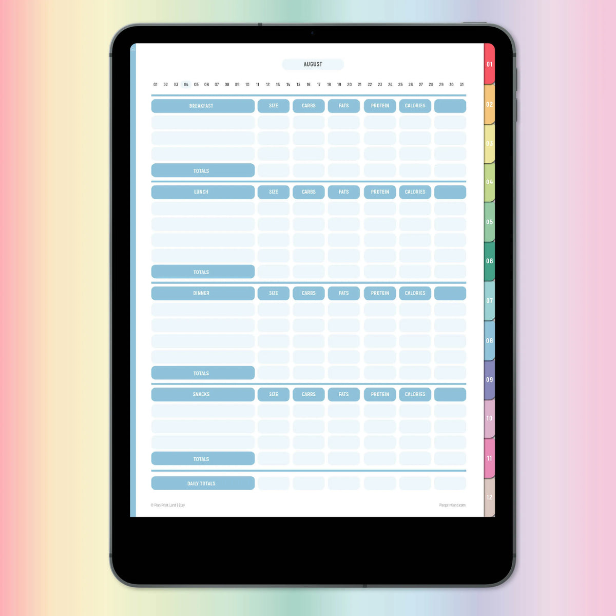 Digital Food Journal Template Hyperlinked PDF For iPad Planners