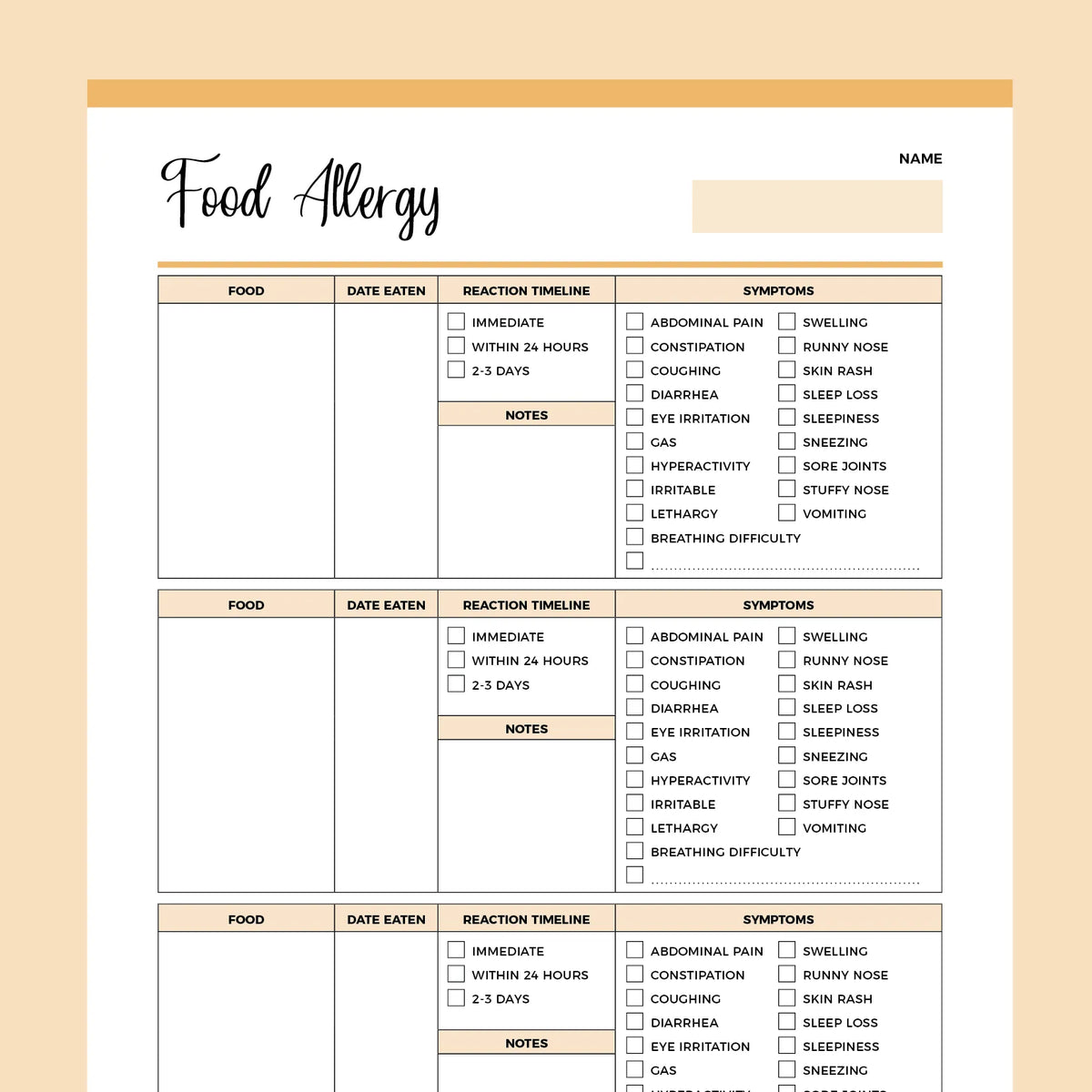 Food Allergy Diary Pdf Food Allergy Diary Pdf