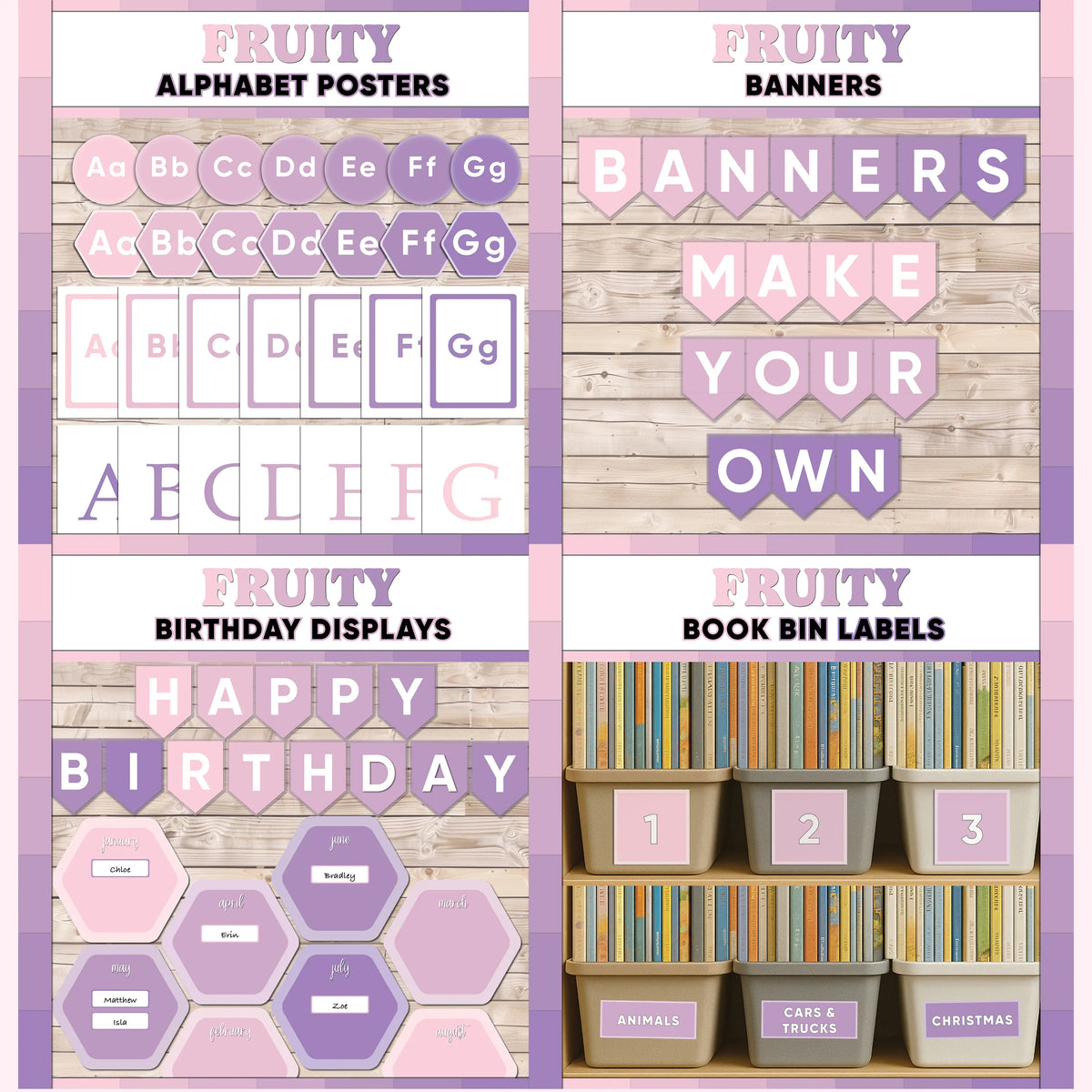 Bulletin Board Printables Pack | Purple Classroom Border and Decor Set ...