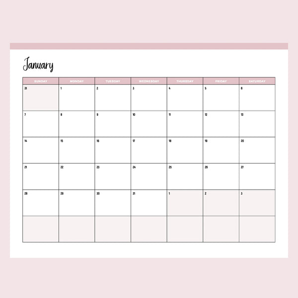 Horizontal 2024 Calendar Printable - Sunday Start