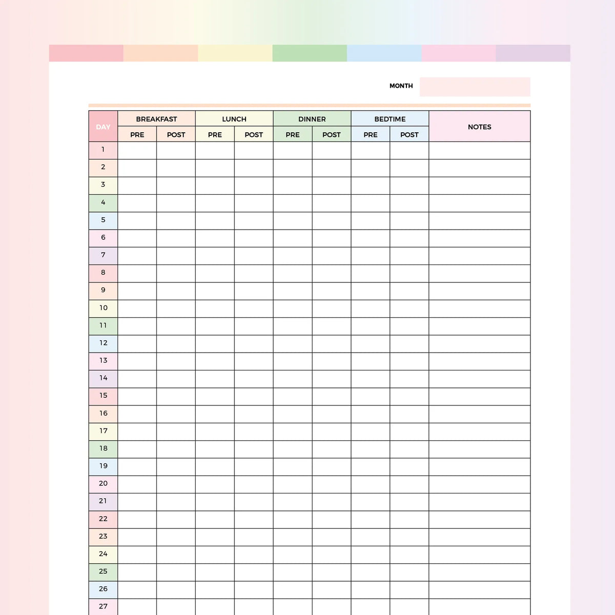 Monthly Blood Glucose Tracker | A4 & US Letter Sizes | Instant Download Printable – Plan Print Land for Free Printable Blood Glucose Log