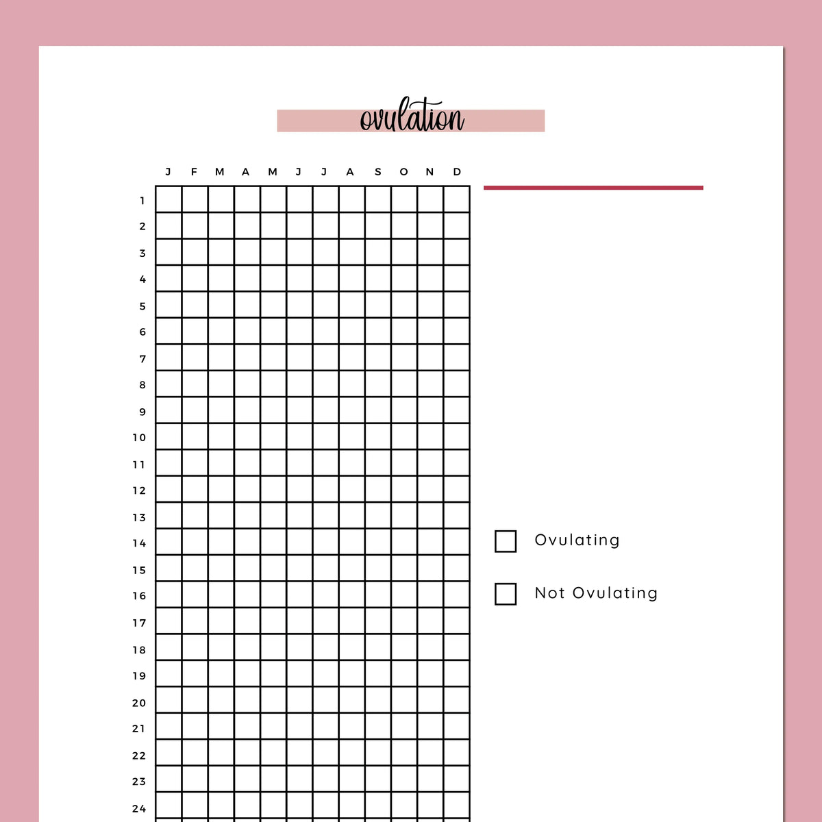 Ovulation Journal A5 Instant Download Printable PDF Template Plan
