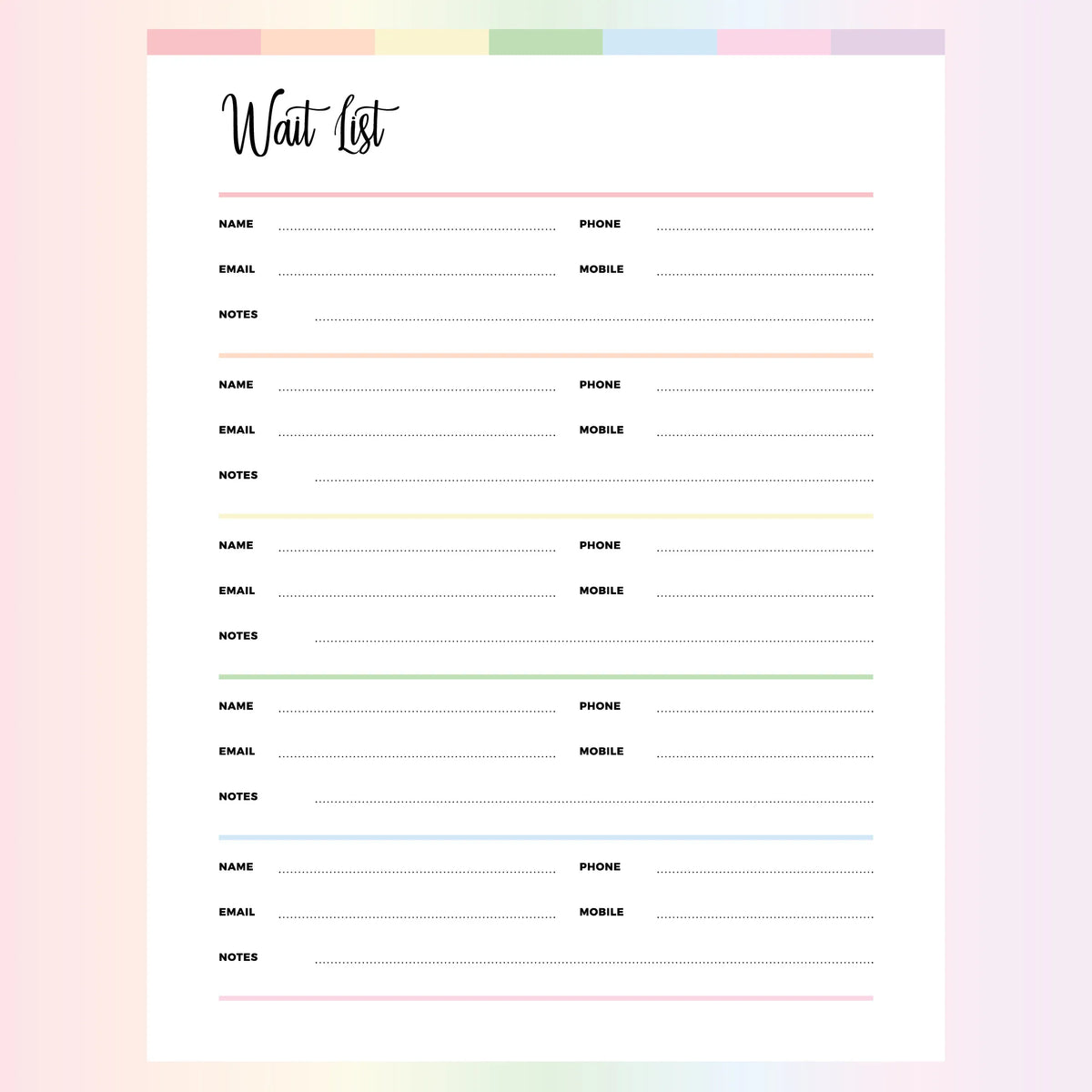 Printable Waiting List Template A4 US Letter Sizes Instant Printable Waiting List Template A4 US Letter Sizes Instant