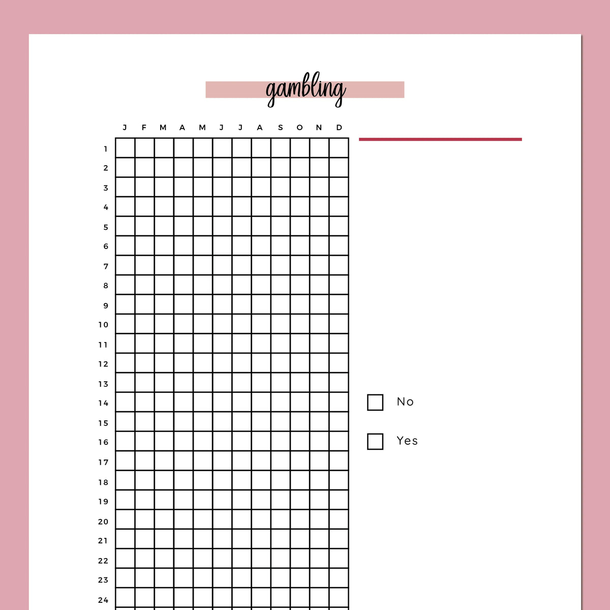 Quit Gambling Log A5 Instant Download Printable PDF Template Plan