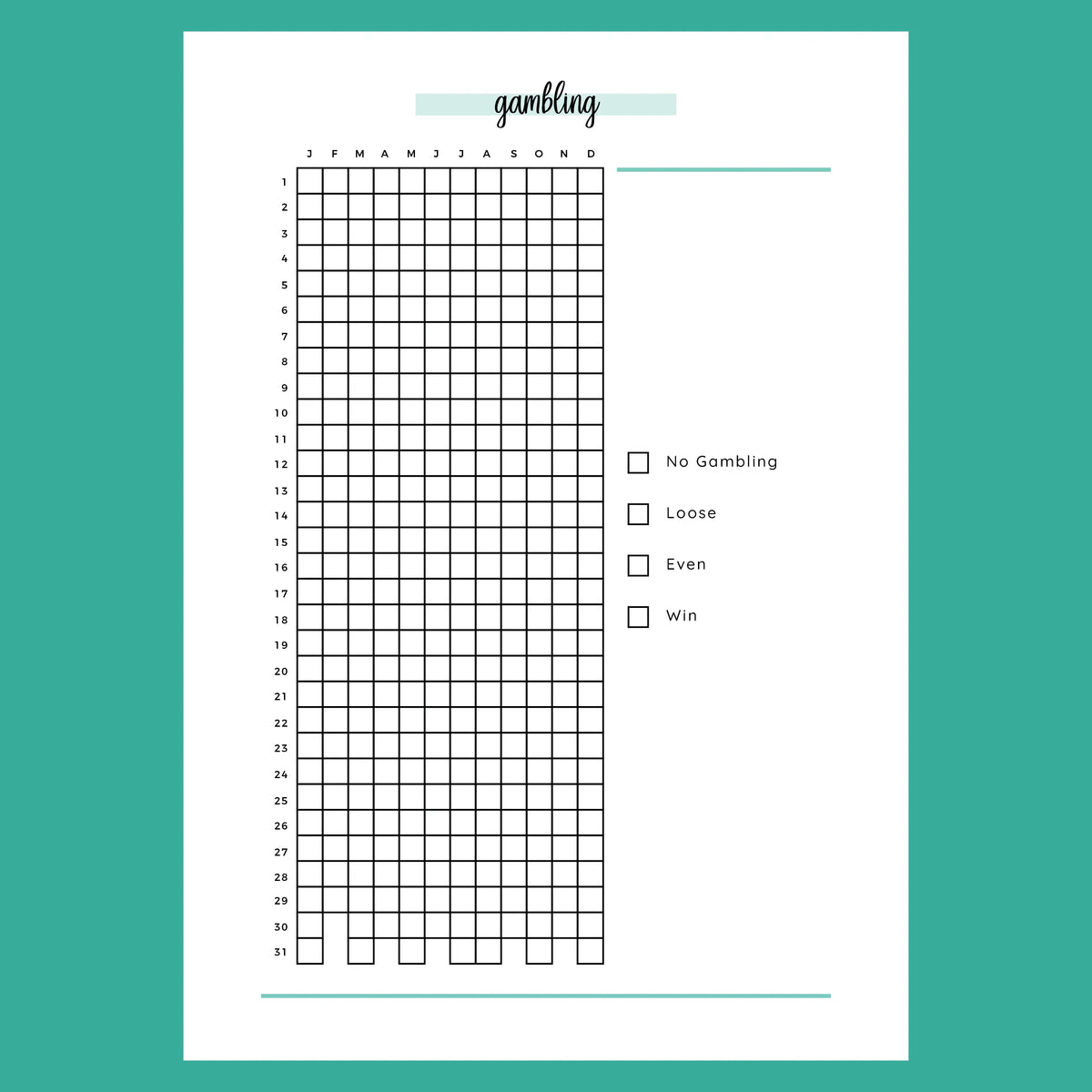 Quit Gambling Log A5 Instant Download Printable PDF Template Plan