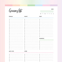 Shopping List Printable - Rainbow