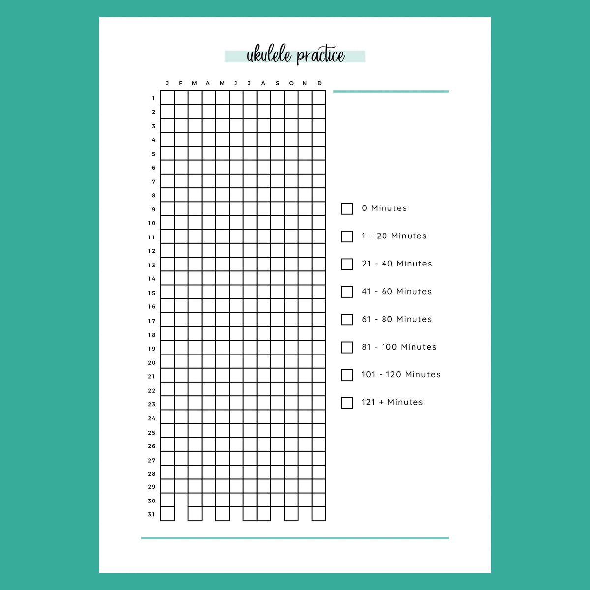 Ukulele Practice Journal A5 Instant Download Printable Template