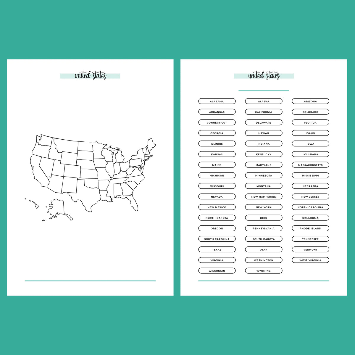 united-states-travel-map-journal-instant-download-printable-pdf-plan-print-land for Free Printable List Of 50 States United States Travel Map Journal | Instant Download | Printable PDF – Plan Print Land for Free Printable List Of 50 States