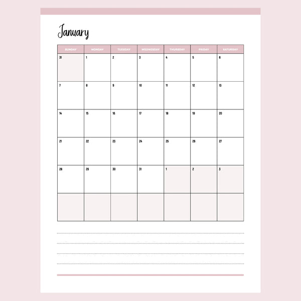 Vertical  2024 Calendar Printable - Sunday Start