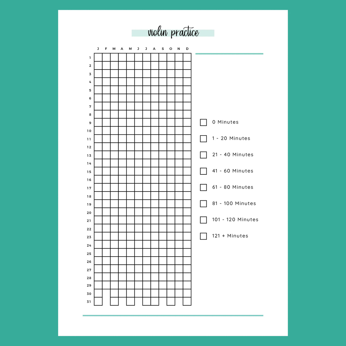 Violin Practice Log A5 | Instant Download Printable Template – Plan Print Land for Free Printable Music Practice Log