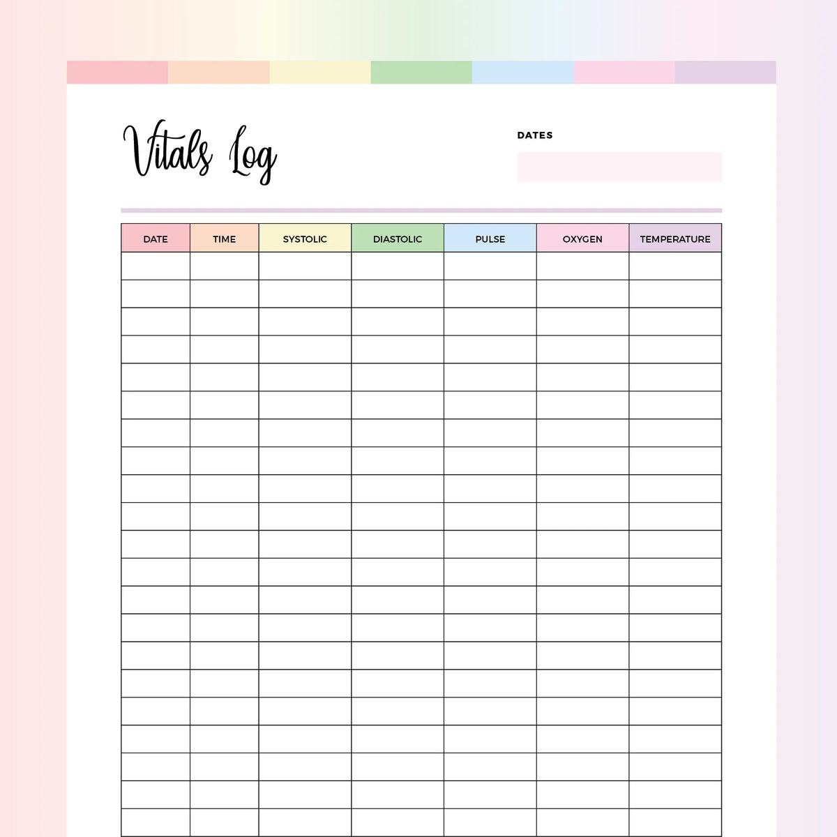 Vitals Log Printable | Instant Download PDF | A4 And US Letter – Plan ...