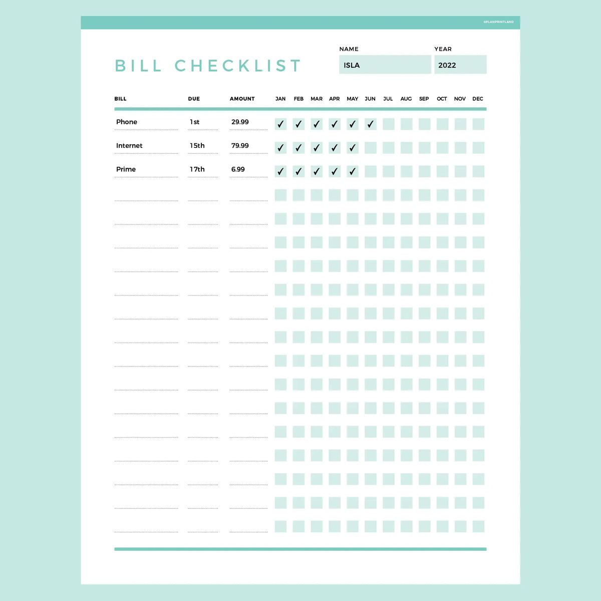 Bills To Pay Checklist Editable | Instant Download Fillable PDF | A4 and US Letter – Plan Print Land for Free Printable Printable Bill Pay Checklist