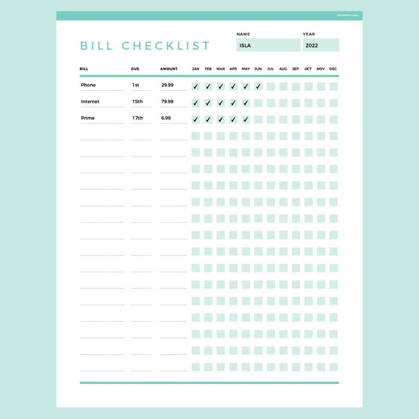 Bills To Pay Checklist Editable