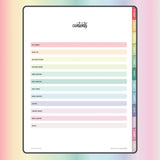 Contents page for digital reading journal - Rainbow Color Scheme