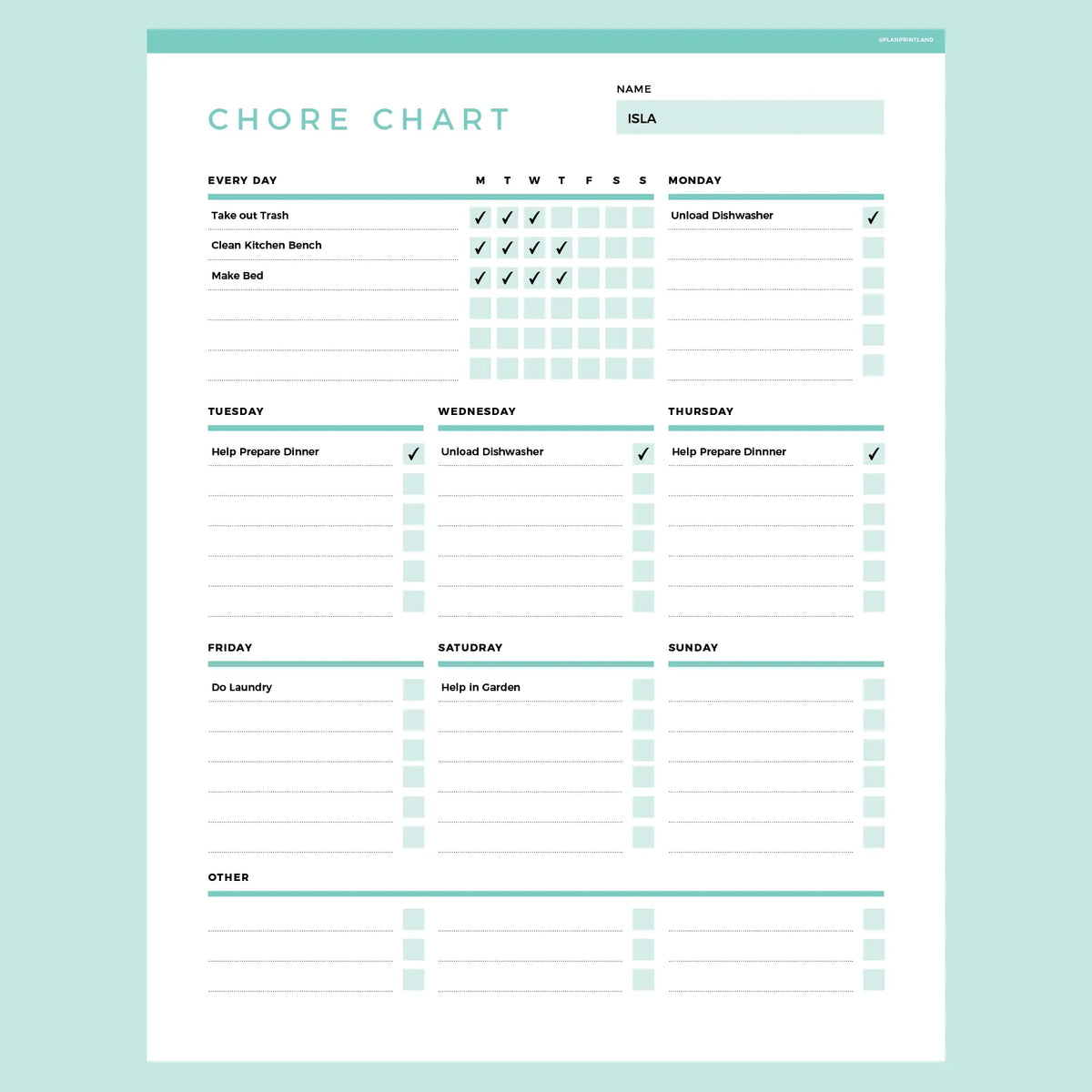 Adult Chore Chart, Cleaning Schedule