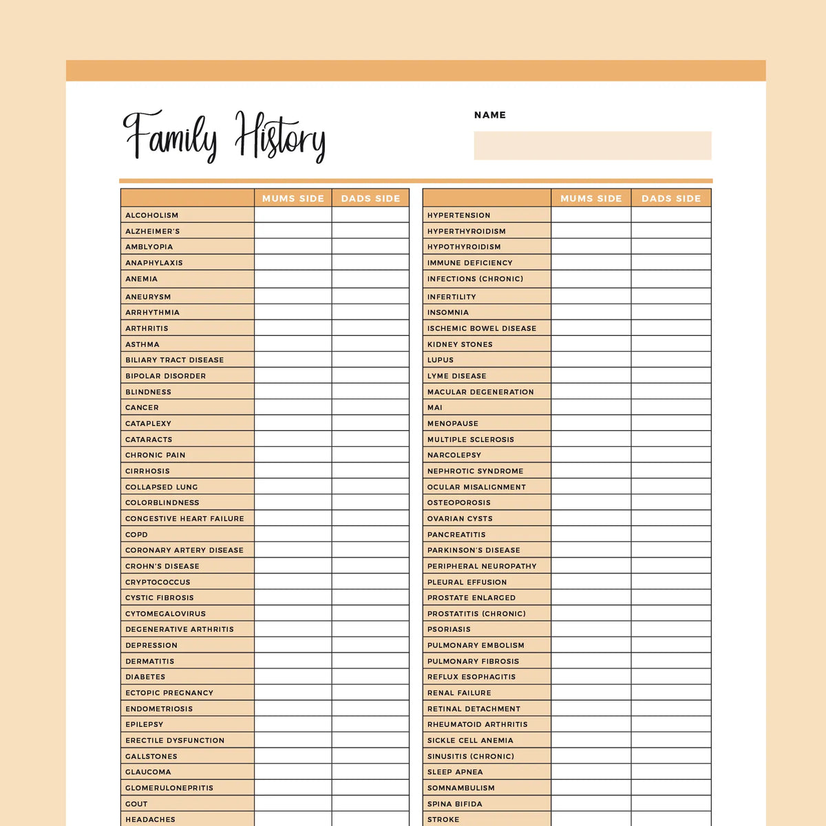Family Medical History Template Printable | Instant Download PDF – Plan Print Land family-medical-history-template-printable-instant-download-pdf-plan-print-land