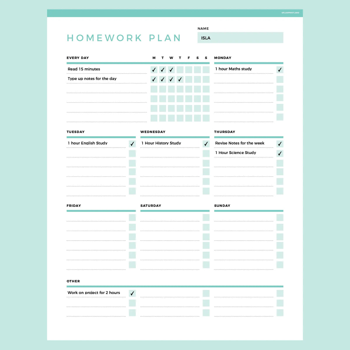 Homework Planner Editable Instant Download Fillable PDF A4 and US
