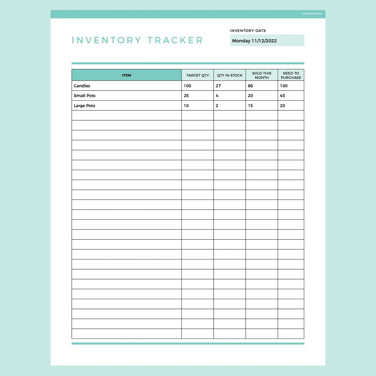 Inventory Tracker Template Editable Instant Download Fillable Pdf A4 And Us Letter Plan 2563