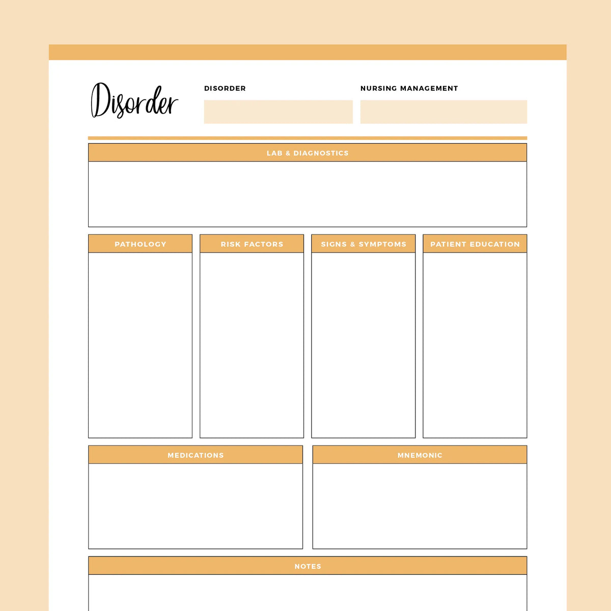 Nursing Disorder Template Printable | Instant Download PDF – Plan Print Land