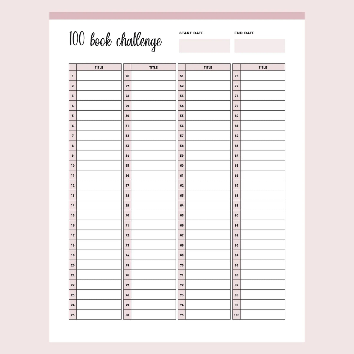Printable 100 Book Challenge Instant Download PDF A4 And US Letter printable-100-book-challenge-instant-download-pdf-a4-and-us-letter