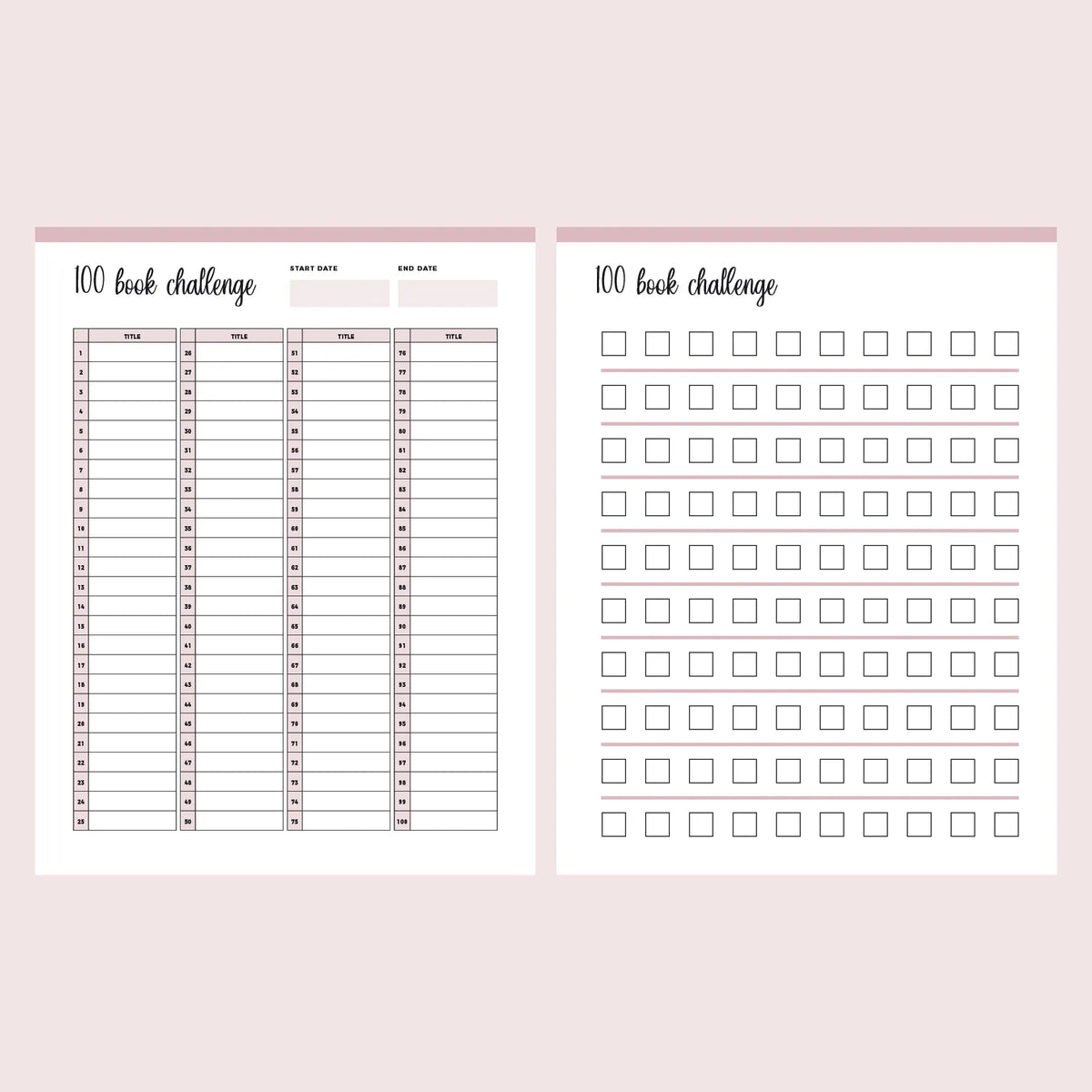 Printable 100 Book Challenge Instant Download PDF A4 And US Letter printable-100-book-challenge-instant-download-pdf-a4-and-us-letter