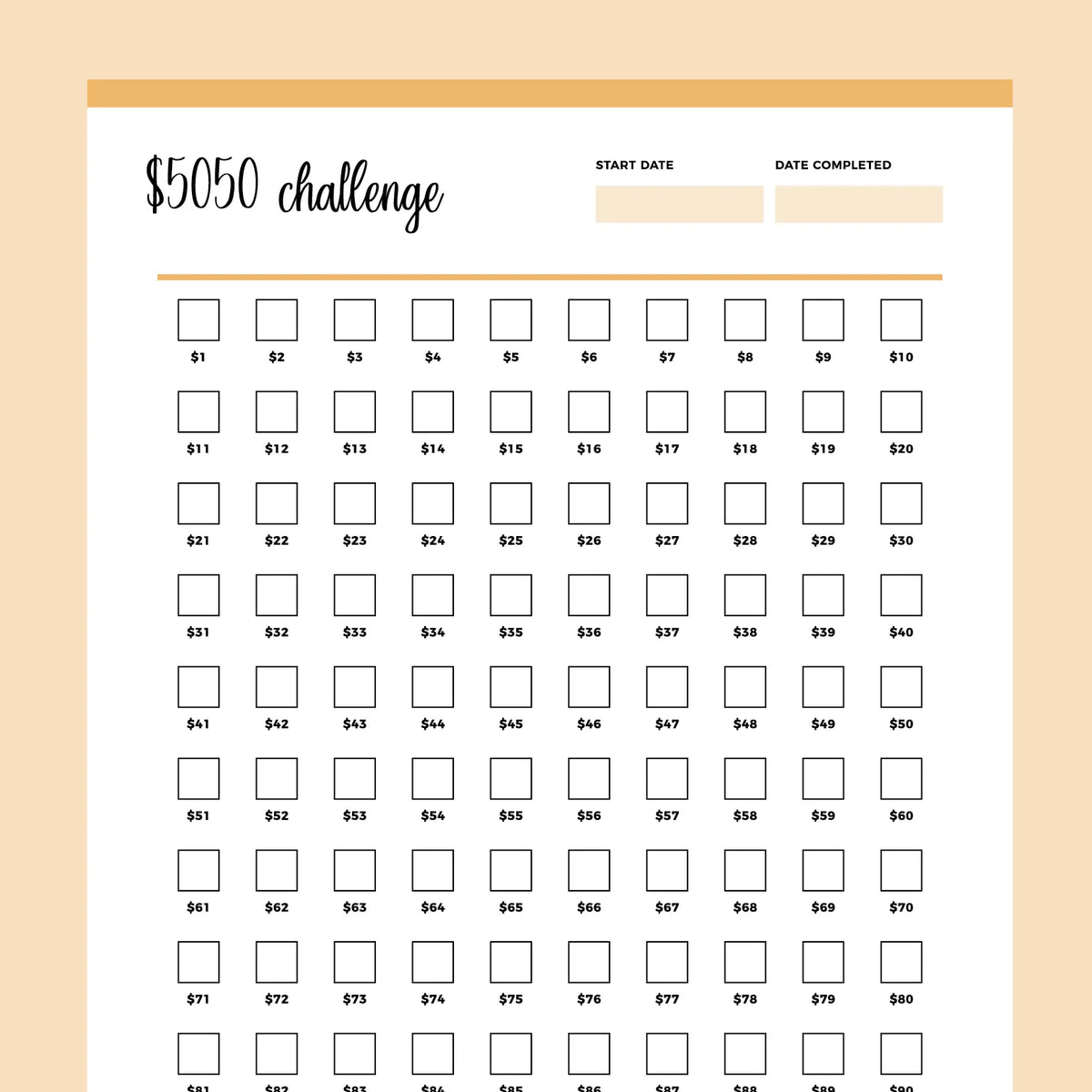 100 Envelope Challenge Printable, Money Savings Challenge, Digital