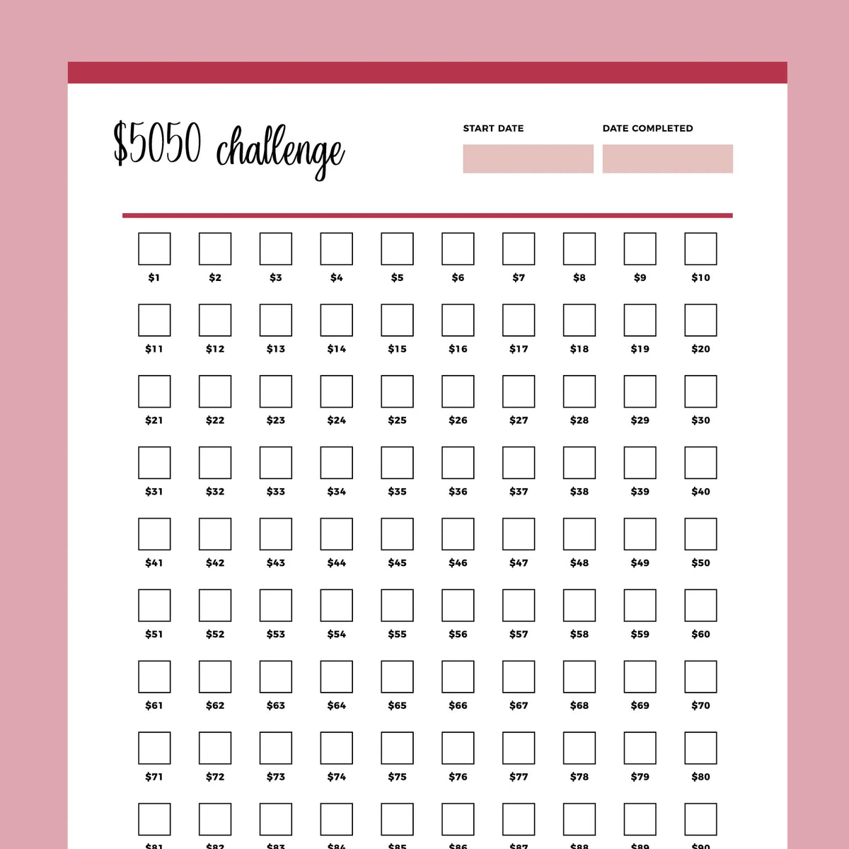 100 Envelope Challenge Printable, Money Savings Challenge, Digital