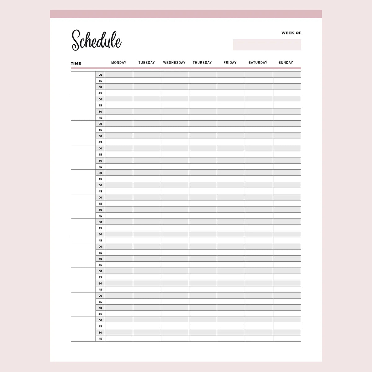 printable daily time schedule