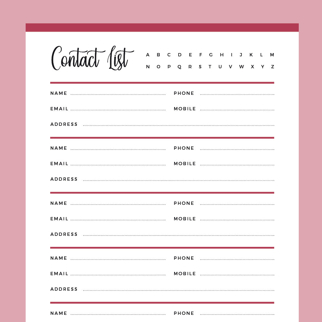 Printable Address Book | US Letter and A4 size PDF | Instant Download