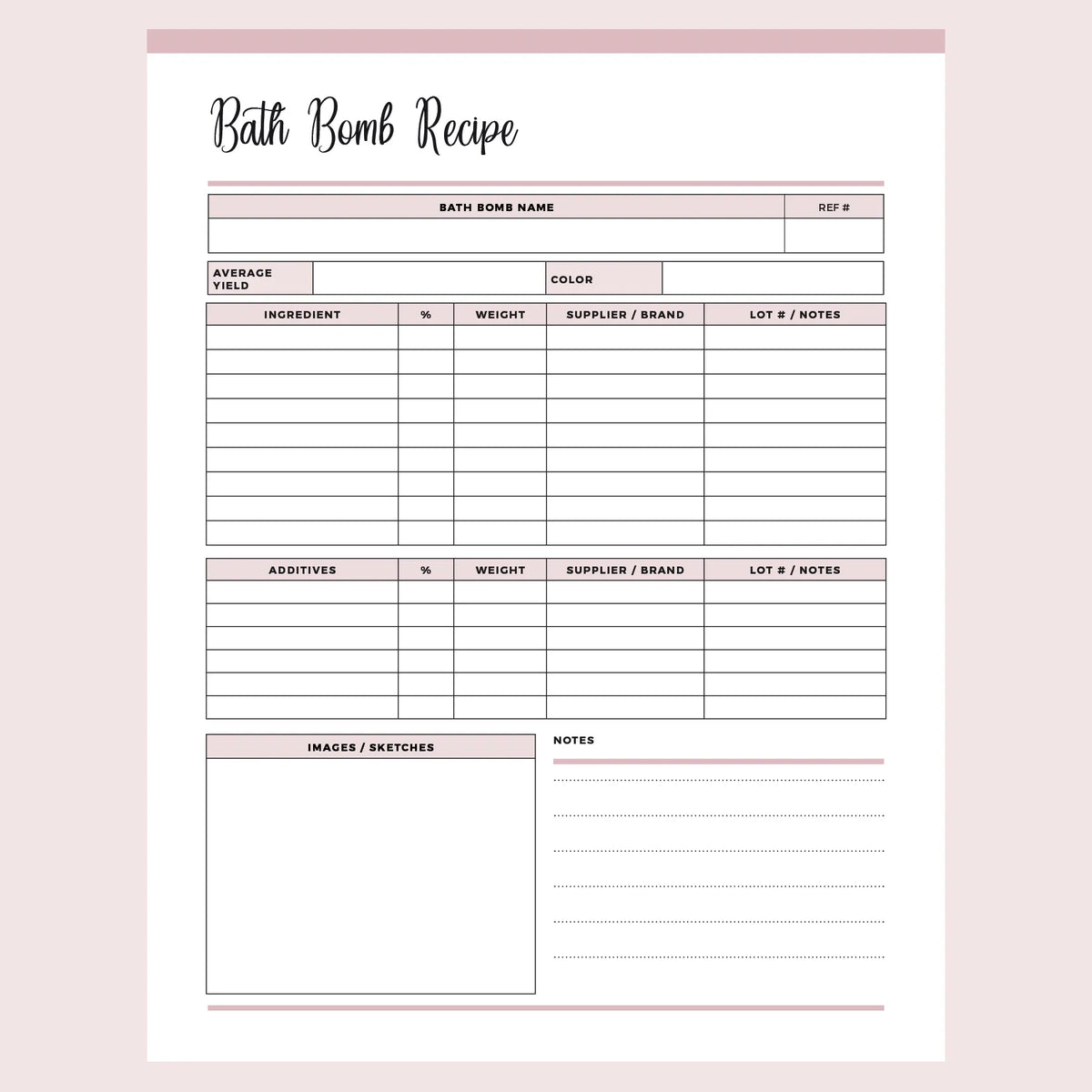 Printable Bath Bomb Recipe Sheet – Plan Print Land