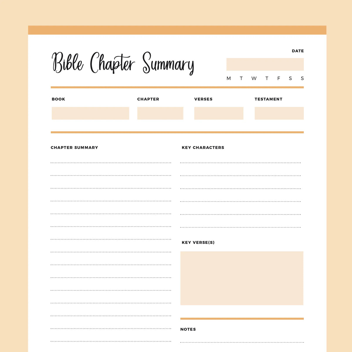 Printable Bible Chapter Summary Template Instant Download PDF Plan
