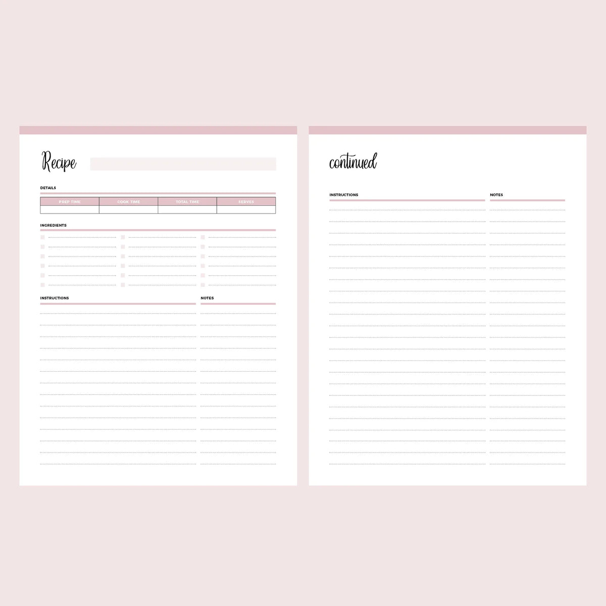 Recipe Book Printable - Recipe Sheet, Blank Recipe Book, Recipe