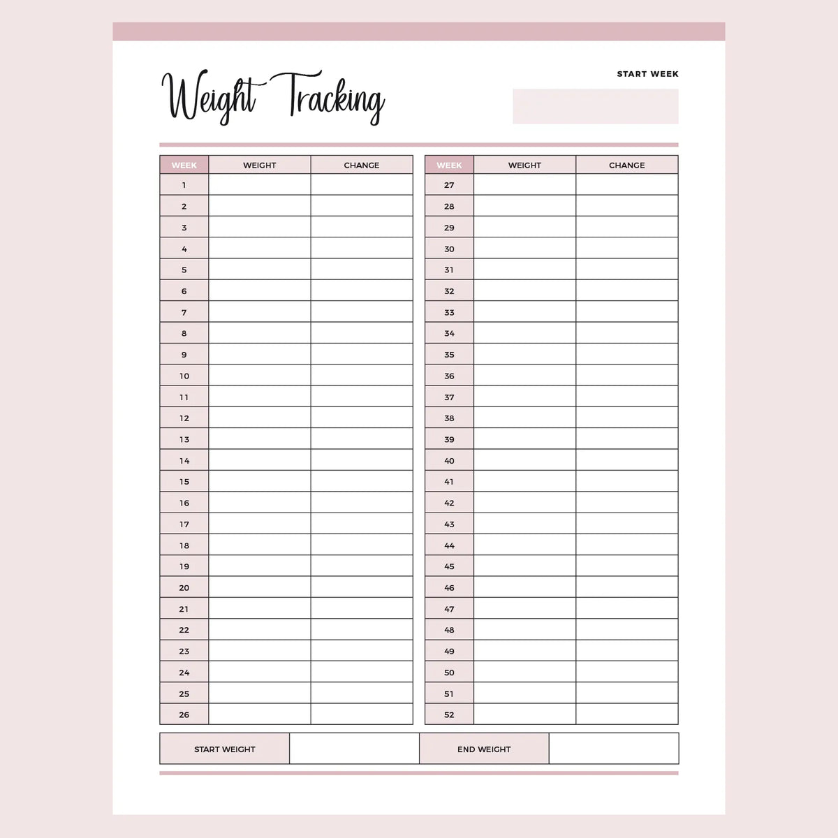 Printable Body Weight Tracking Sheet | Instant Download PDF