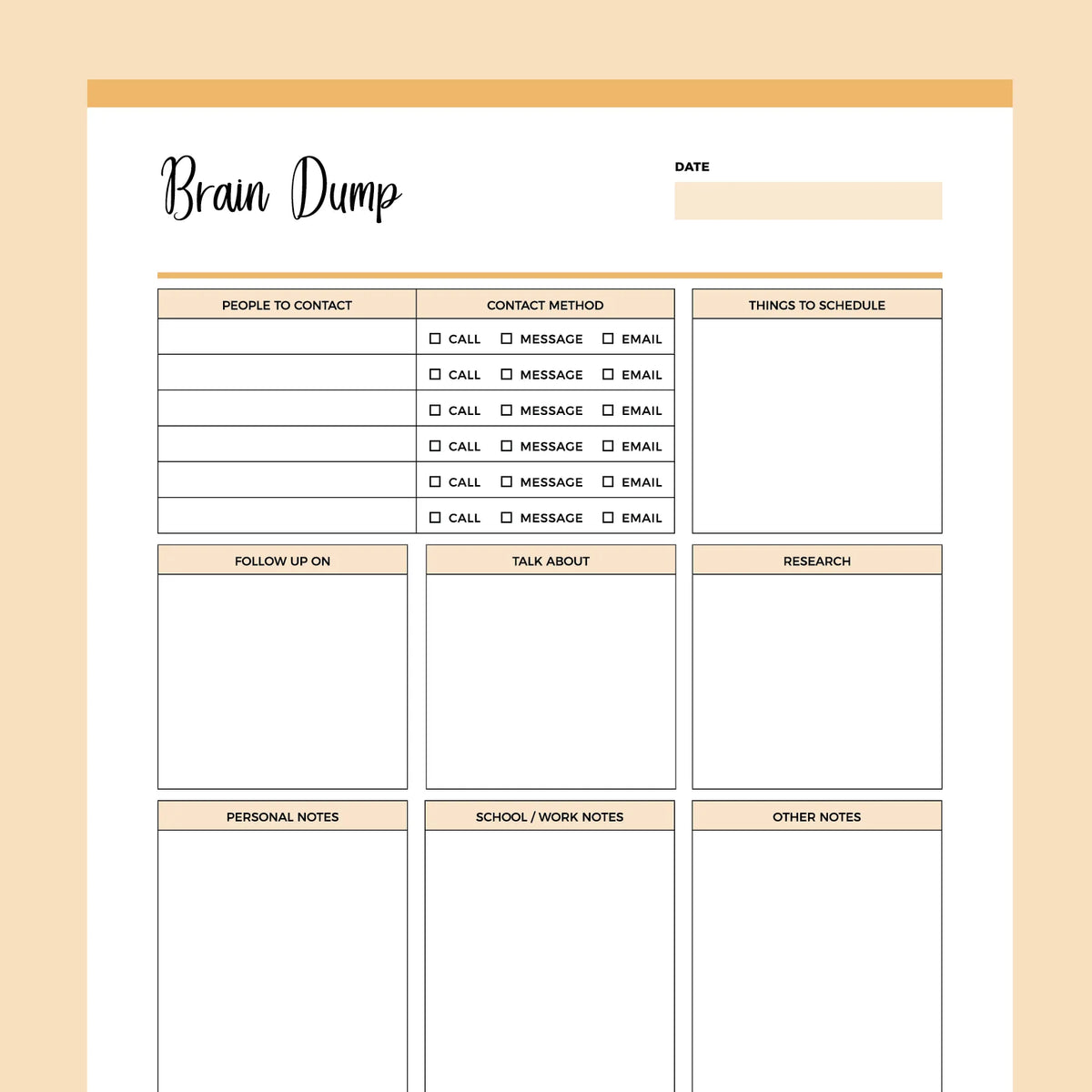Printable Brain Dump Template Instant Download PDF A4 US Letter Printable Brain Dump Template Instant Download PDF A4 US Letter