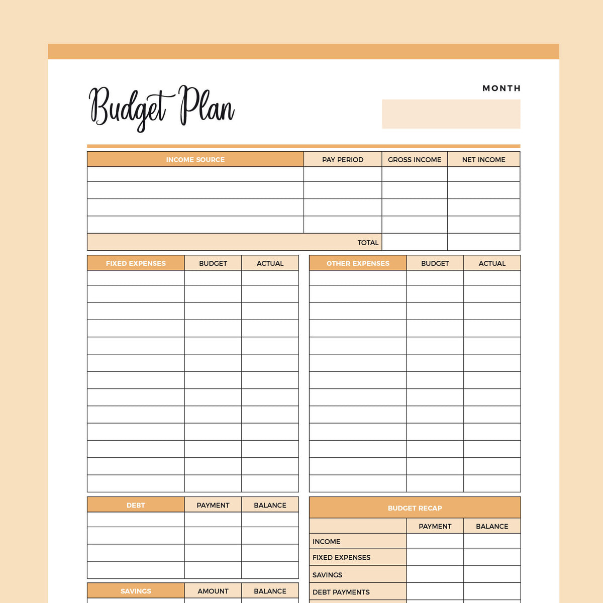 budget chart template
