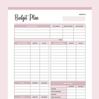 Printable Budget Worksheet - Pink