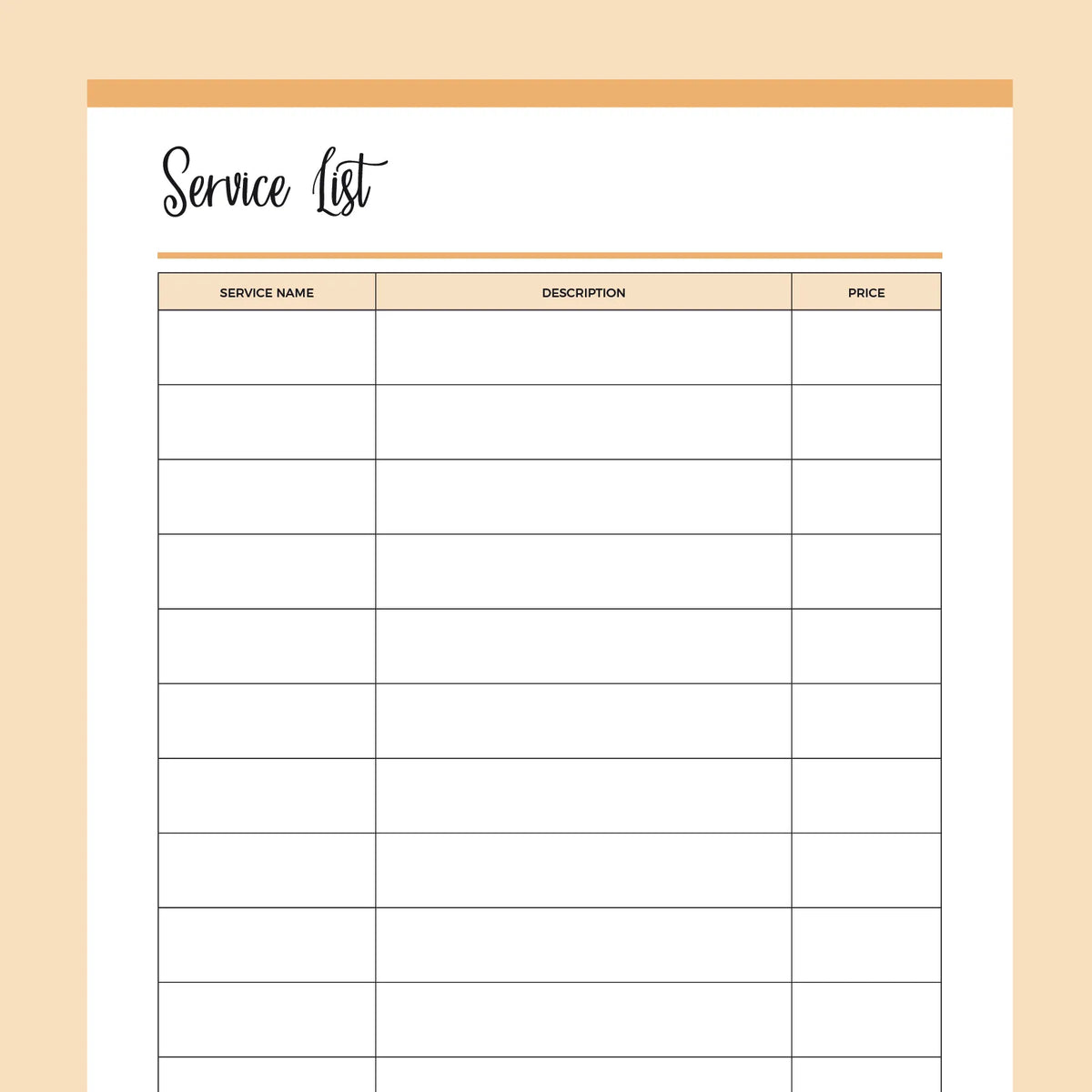 Printable Blank Price List Template Printable Blank Price List Template