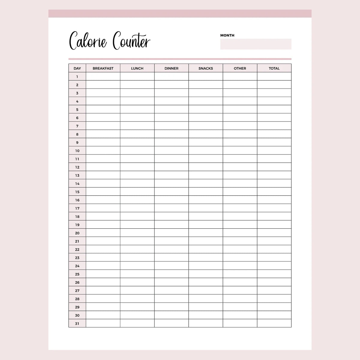 Printable Calorie Counting Tracker | Instant download PDF | A4 & US Letter