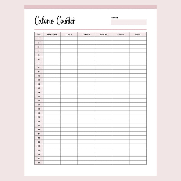 Printable Calorie Counting Tracker