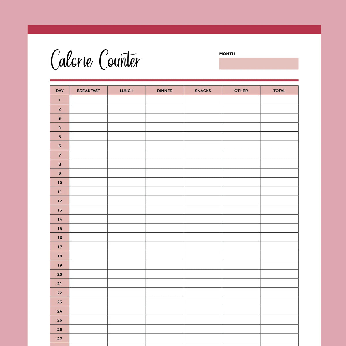 Printable Calorie Counting Tracker | Instant download PDF | A4 & US Letter