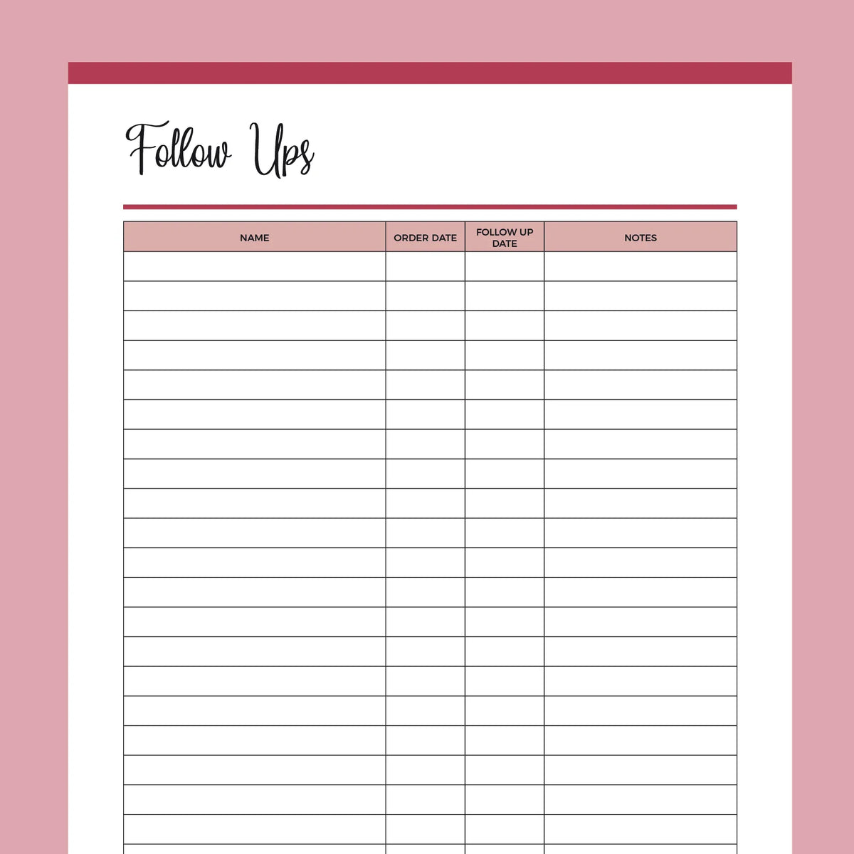 Printable Customer Follow Up Tracker | Instant Download PDF | A4 and US