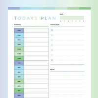 Printable Daily Planner For Kids - Green and Blue Rainbow