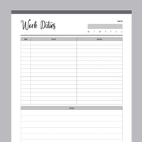 Printable Daily Work Task Planner - Grey