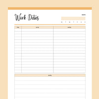 Printable Daily Work Task Planner - Orange
