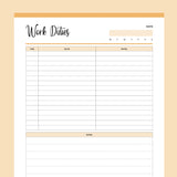 Printable Daily Work Task Planner - Orange