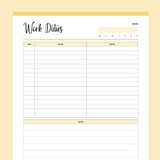 Printable Daily Work Task Planner - Yellow